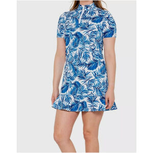 Tommy Bahama Golf Dress Womens S Blue Palm Leaf 1/4 Zip UPF50 Athletic Mini